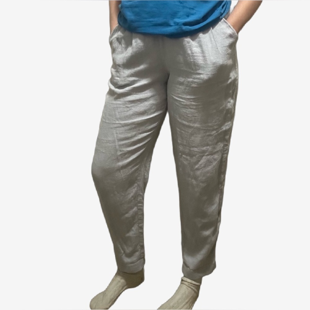 Not Perfect Linen Light Blue Tapered Linen Pants Size S/M Effortless Summer